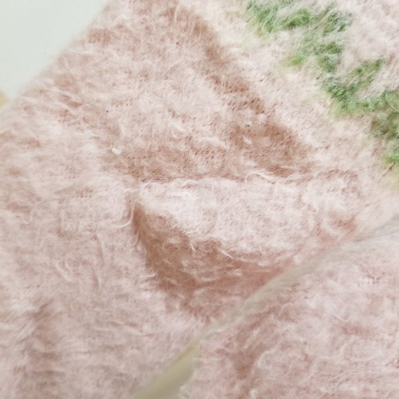 It's Our Time sweater Large fuzzy knit keyhole tie neck fair isle pullover Y2K - Picture 11 of 13